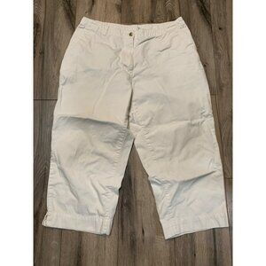 L.L. Bean Women’s 16 Petite Cream Cotton OXK49 Cropped Pants Tiny Stain